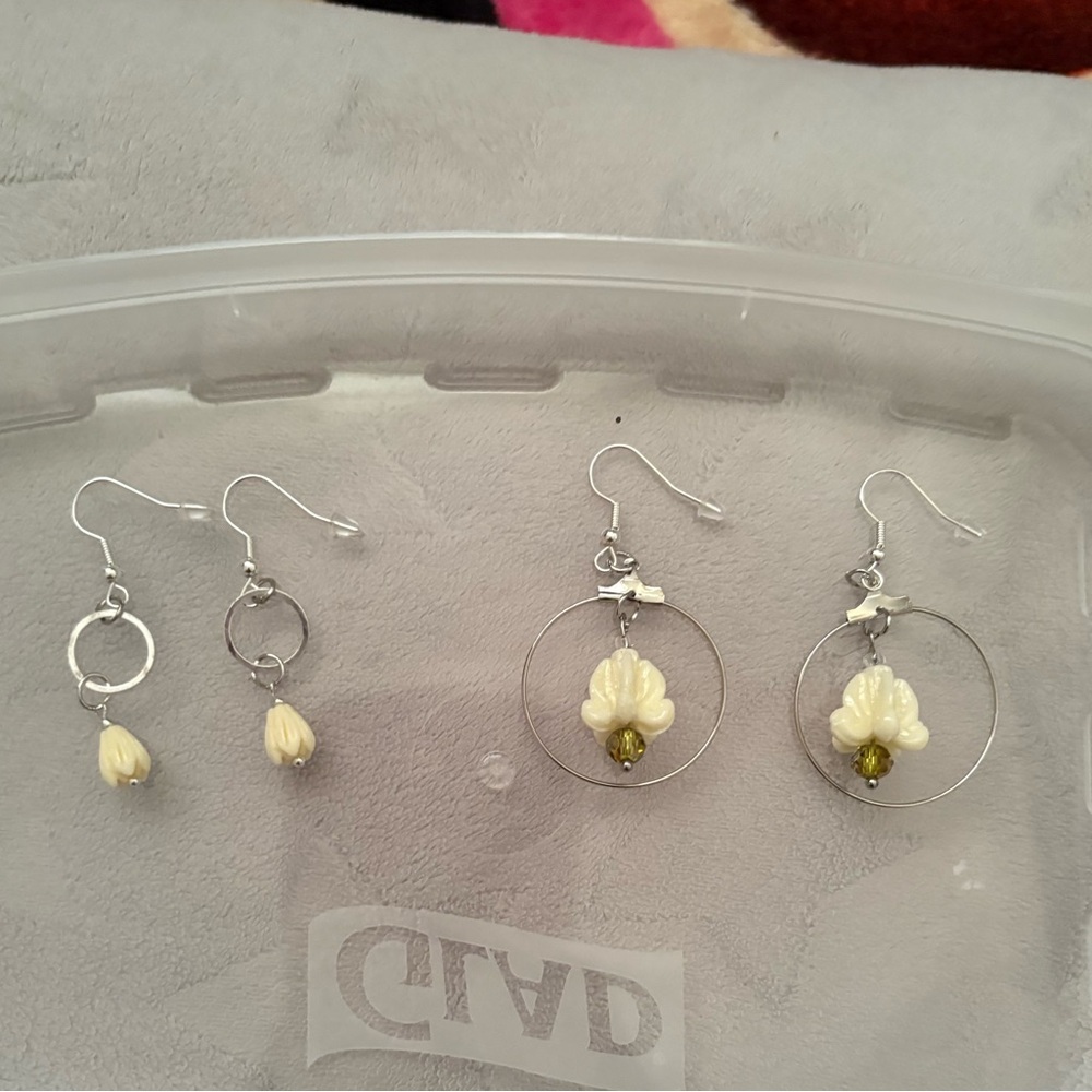Pikake and Crown Flower Earrings Set